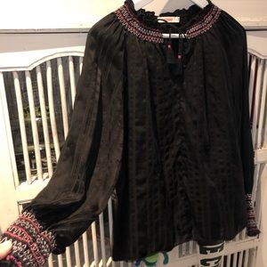 Johnny Was Black Silk Blouse